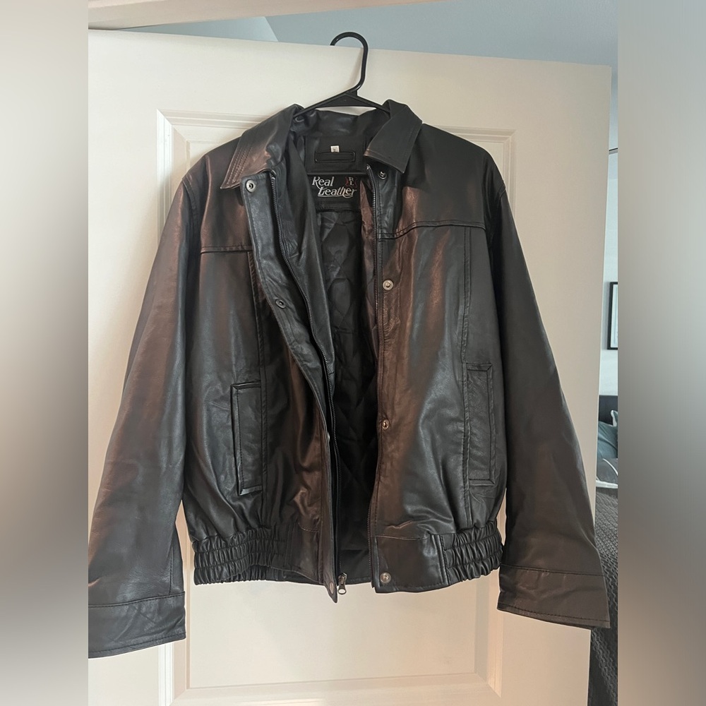 Women’s Black Oversized Leather Jacket/Coat — Size XL